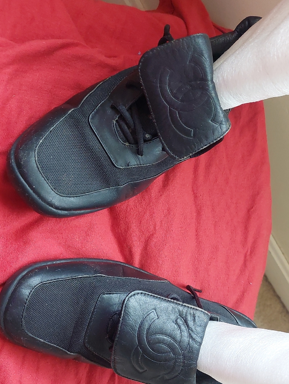 CHANEL Black Quilted CC Strap Sneakers
